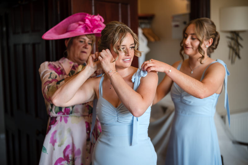 Bride preparations with bridesmaids at Armathwaite Hall