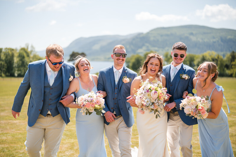 Wedding guests outside the country house at Armathwaite Hall