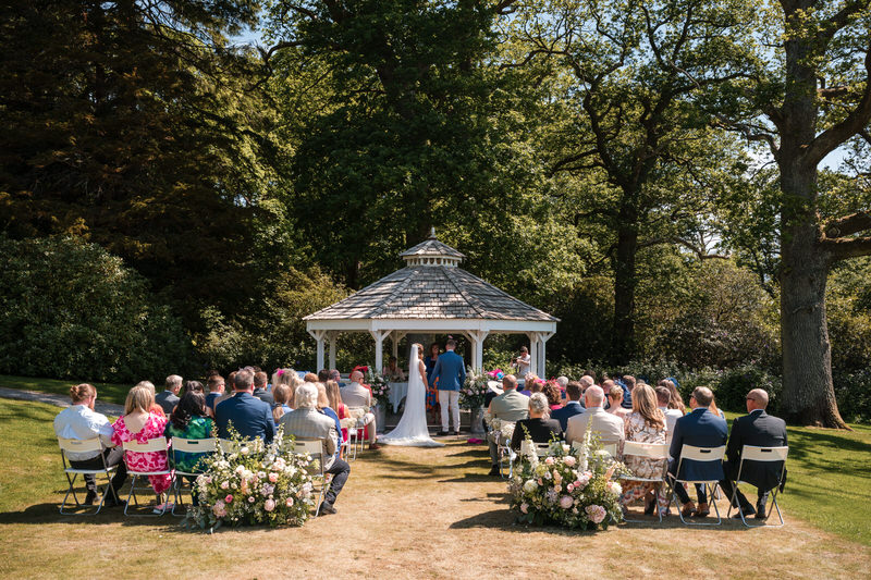 Outdoor wedding ceremony at the gazebo at Armathwaite Hall