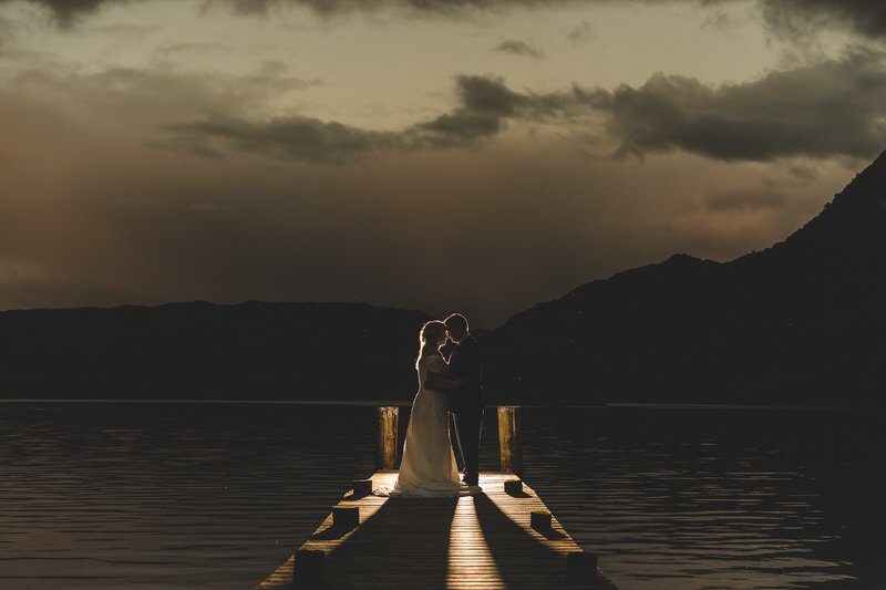 Evening jetty silhouette on Ullswater at Inn on the Lake wedding venue