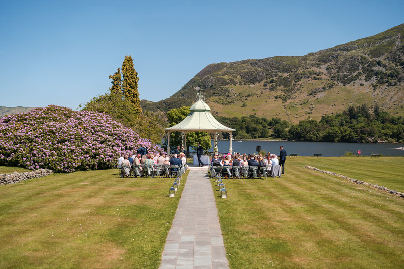 Summer gazebo wedding ceremony at Inn on the Lake overlooking Ullswater