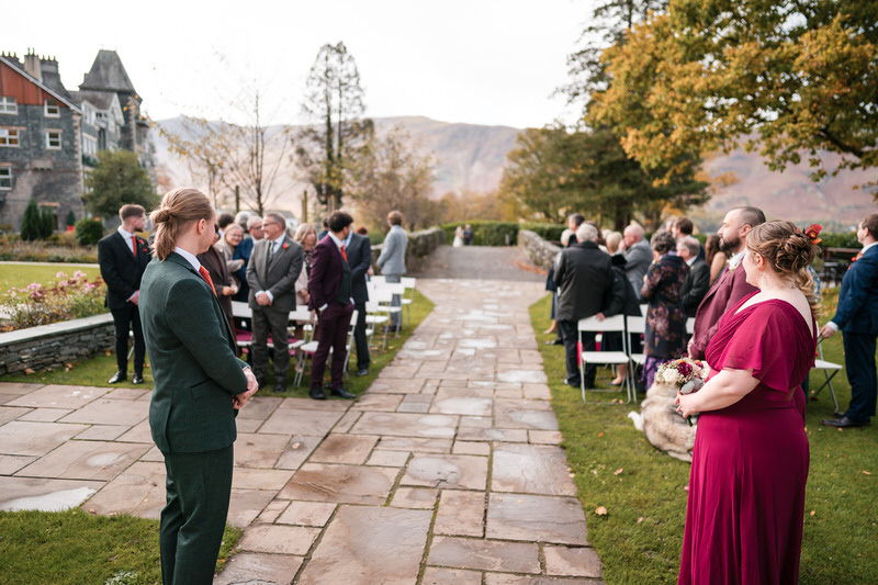 Wedding guests celebrating on a boat on Derwentwater