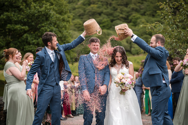 Confetti tunnel wedding exit at Lodore Falls Hotel