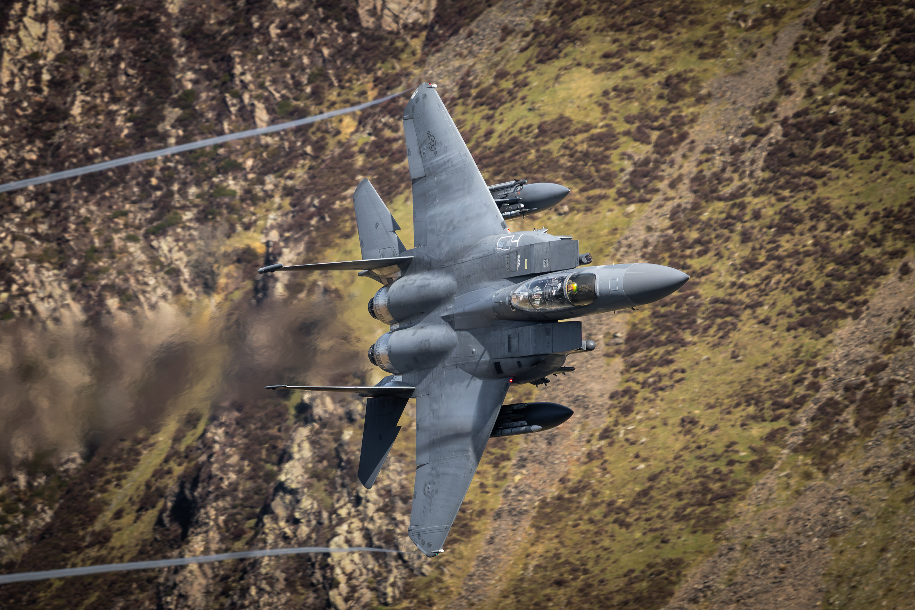 Low-level F-15 aircraft photographed by Chris Freer in the Lake District