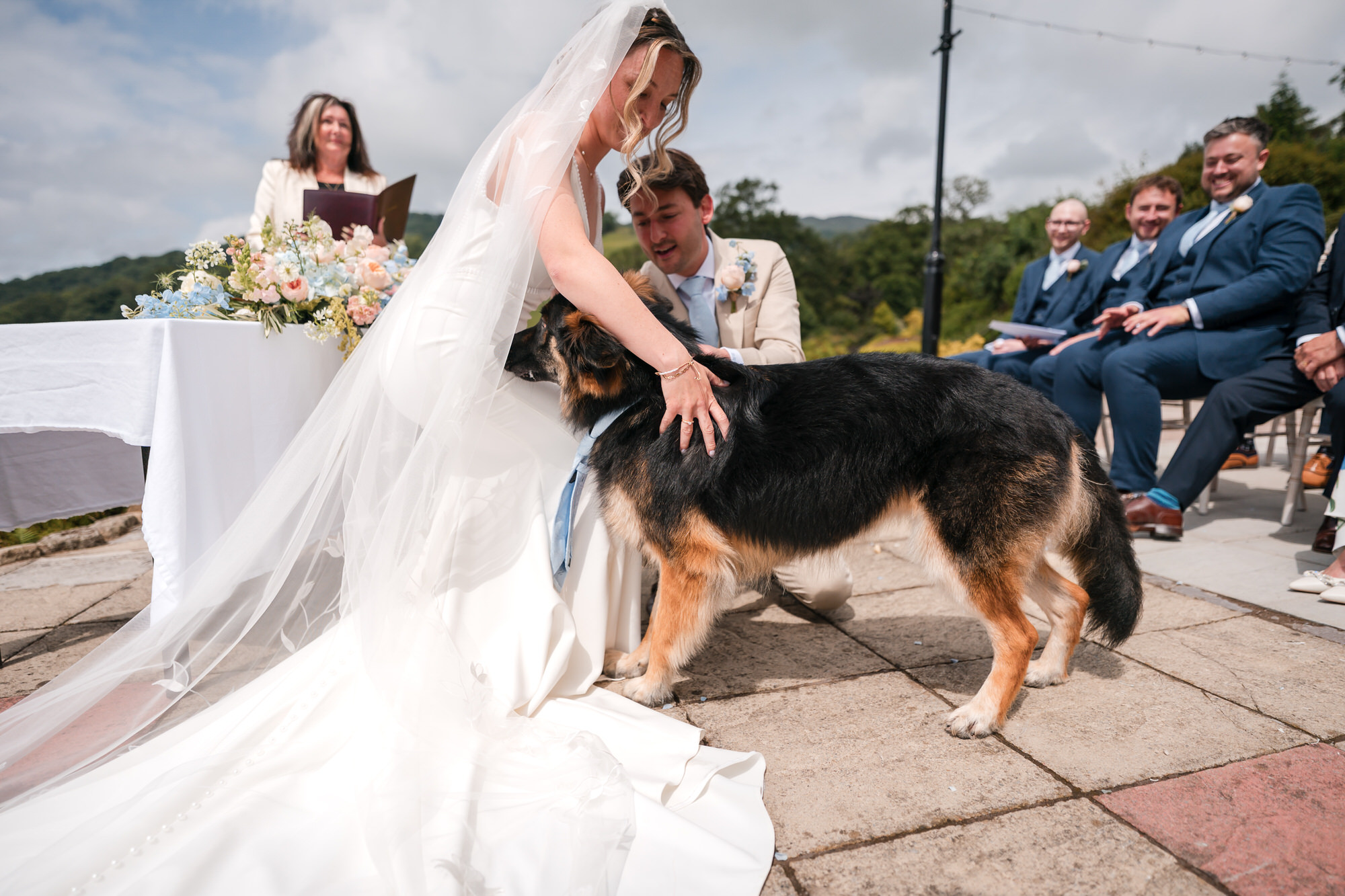 Dog joining an outdoor Lake District wedding ceremony