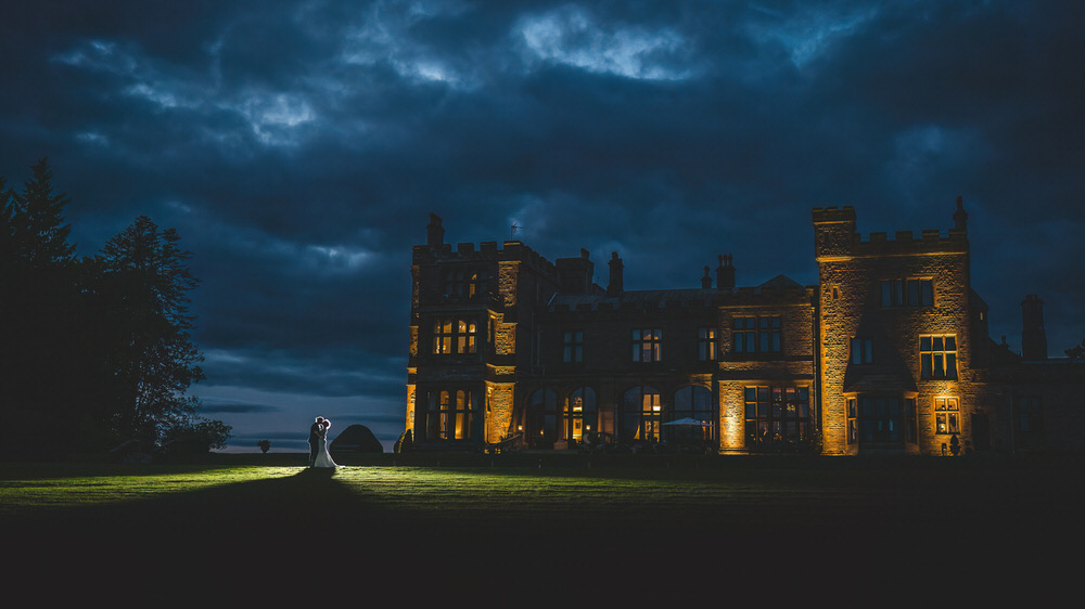 Night time Lake District elopement wedding photography at Armathwaite Hall