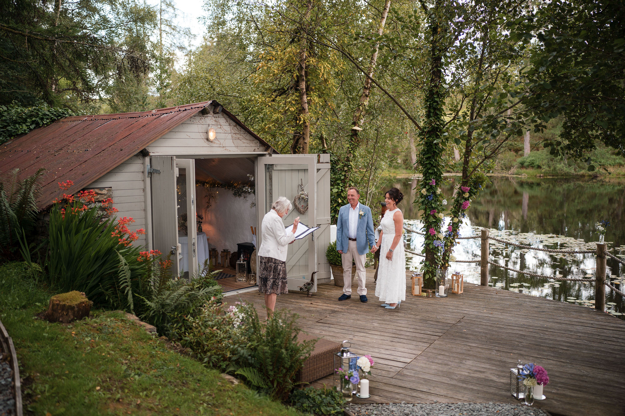 Outdoor lakeside wedding ceremony at Gilpin Lake House near Windermere