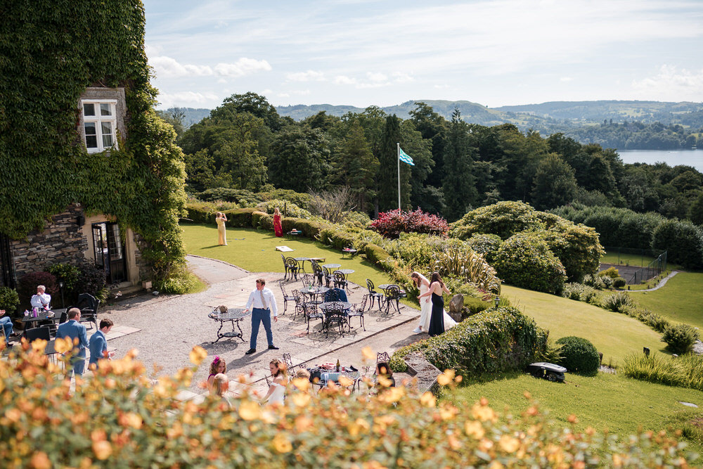 Holbeck Ghyll terrace overlooking Lake Windermere in the Lake District