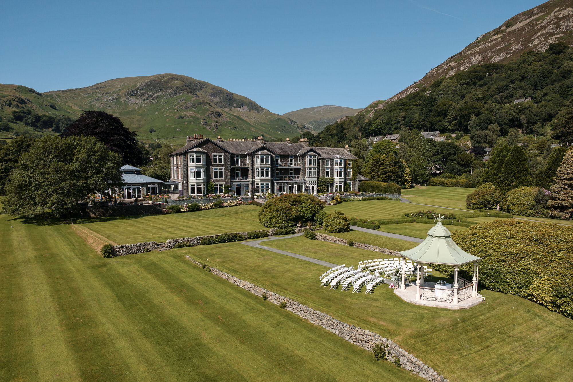 Inn on the Lake wedding gazebo in the gardens beside Ullswater