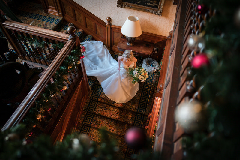 Bride walking down to the ceremony at Armathwaite Hall