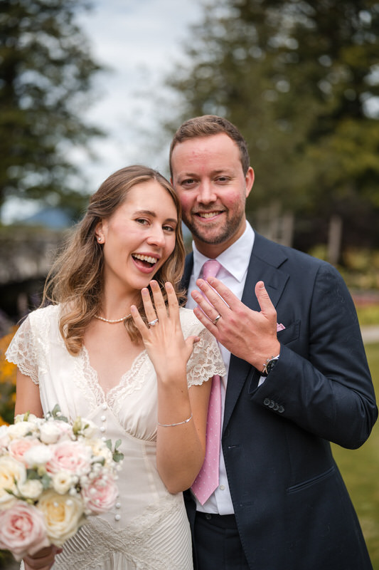 Happy newlyweds at Lodore celebrating after their wedding