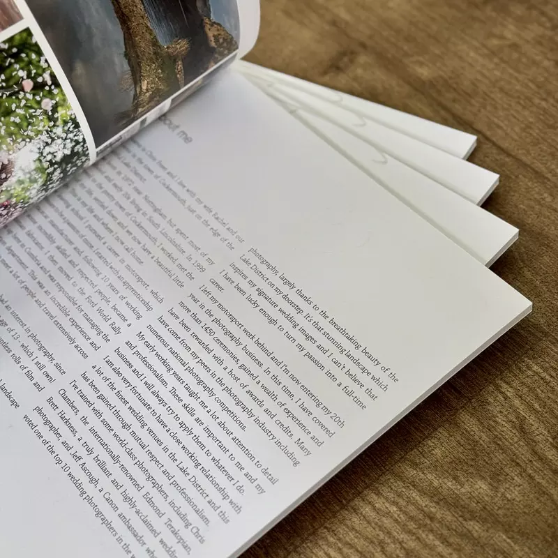 Printed wedding photography brochure detail page