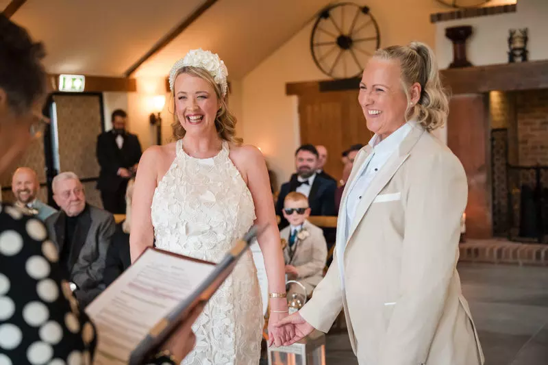 Lesbian wedding ceremony at New House Farm in the Lake District