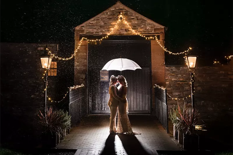 New House Farm night wedding photography Night wedding portrait at New House Farm with creative lighting