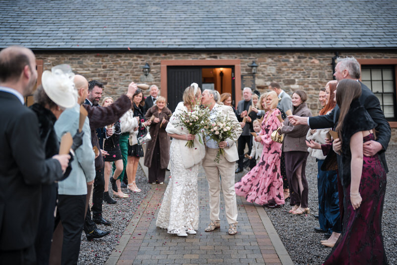 Lesbian wedding confetti at New House Farm in the Lake District