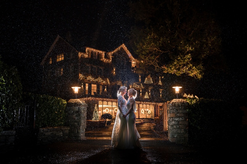 Lesbian wedding night portrait at Lodore Falls Hotel