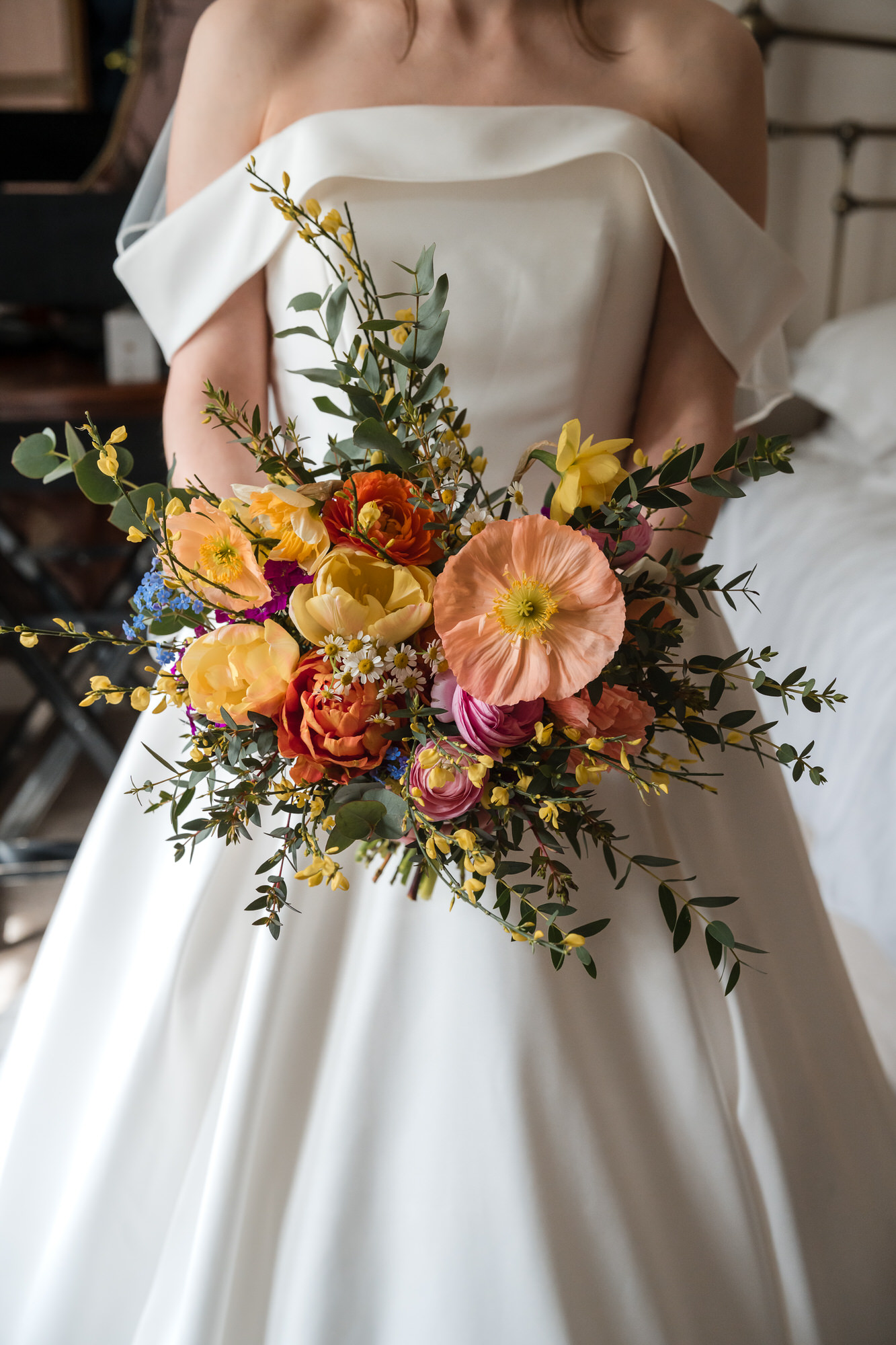 Colourful bridal bouquet at Low Hall The Lakes wedding