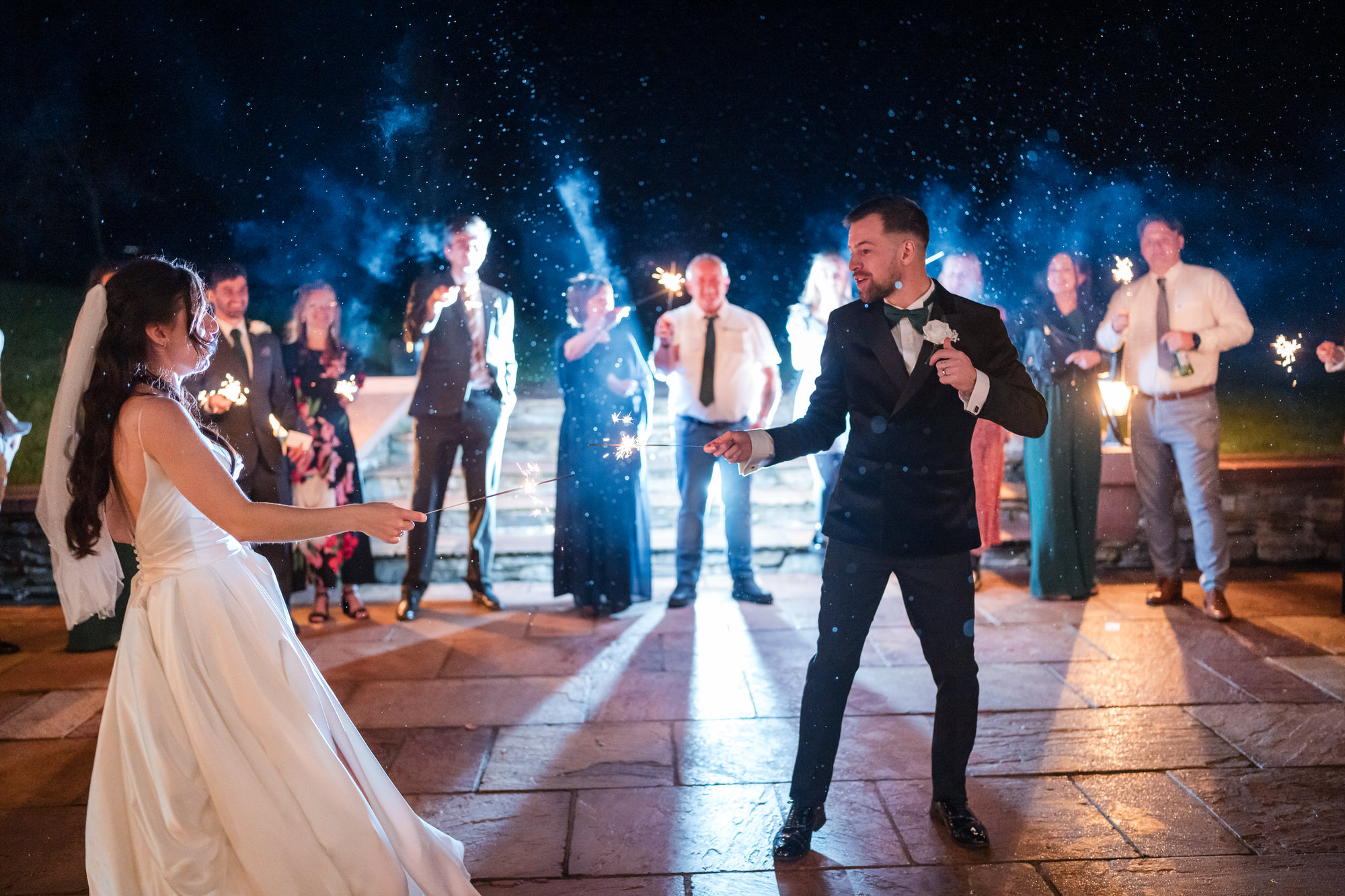 Evening sparklers at New House Farm wedding venue