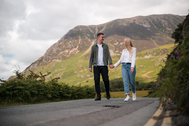 Natural engagement session photography with Lake District scenery