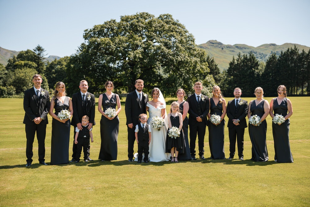 Bridal party group photo outdoors