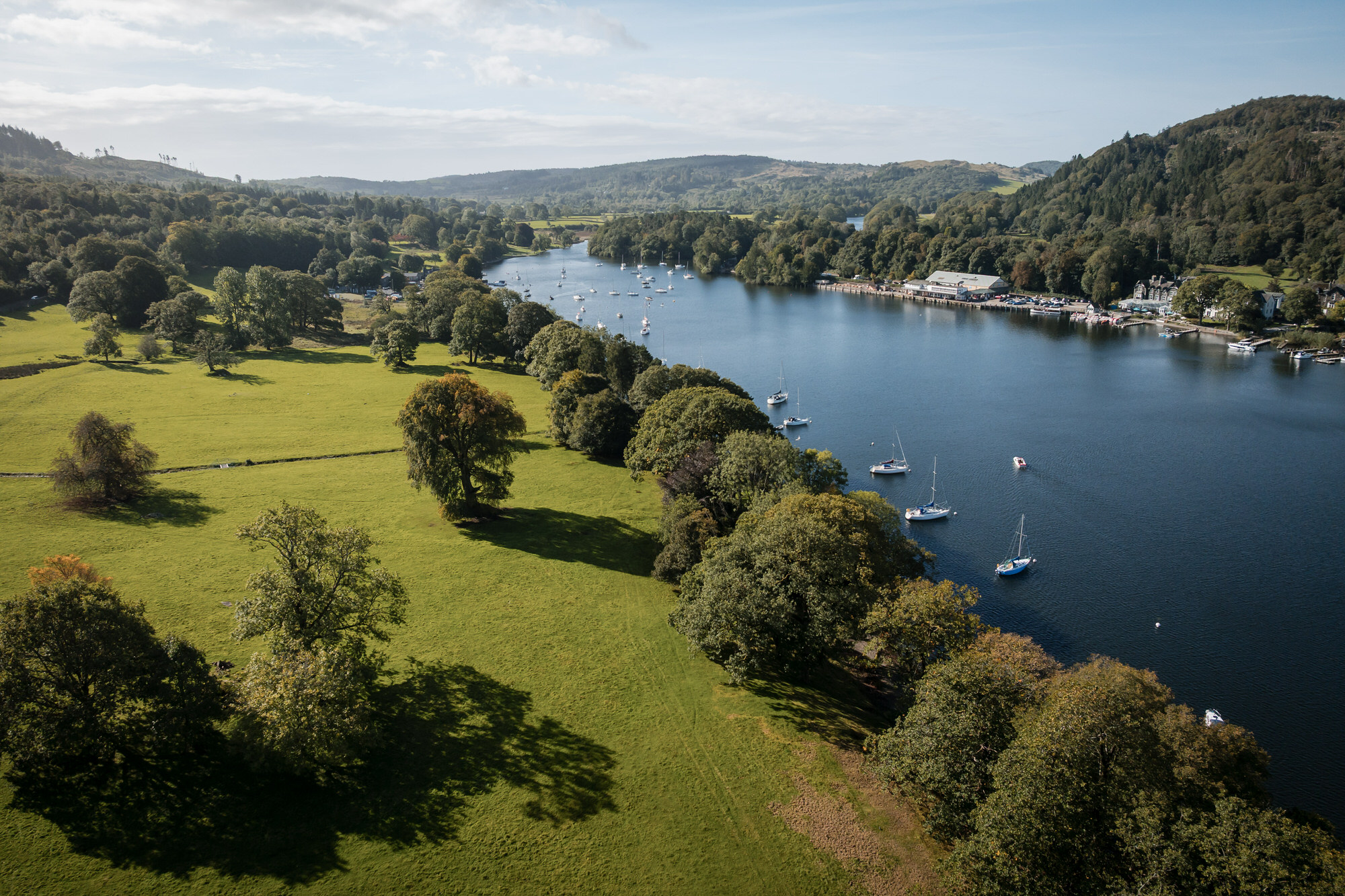 Aerial view of Town Head Estate grounds beside Windermere
