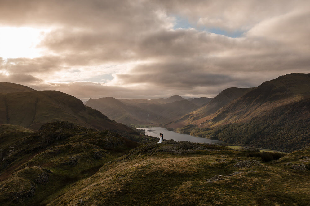 Golden hour wedding portraits at Town Head Estate in the Lake District