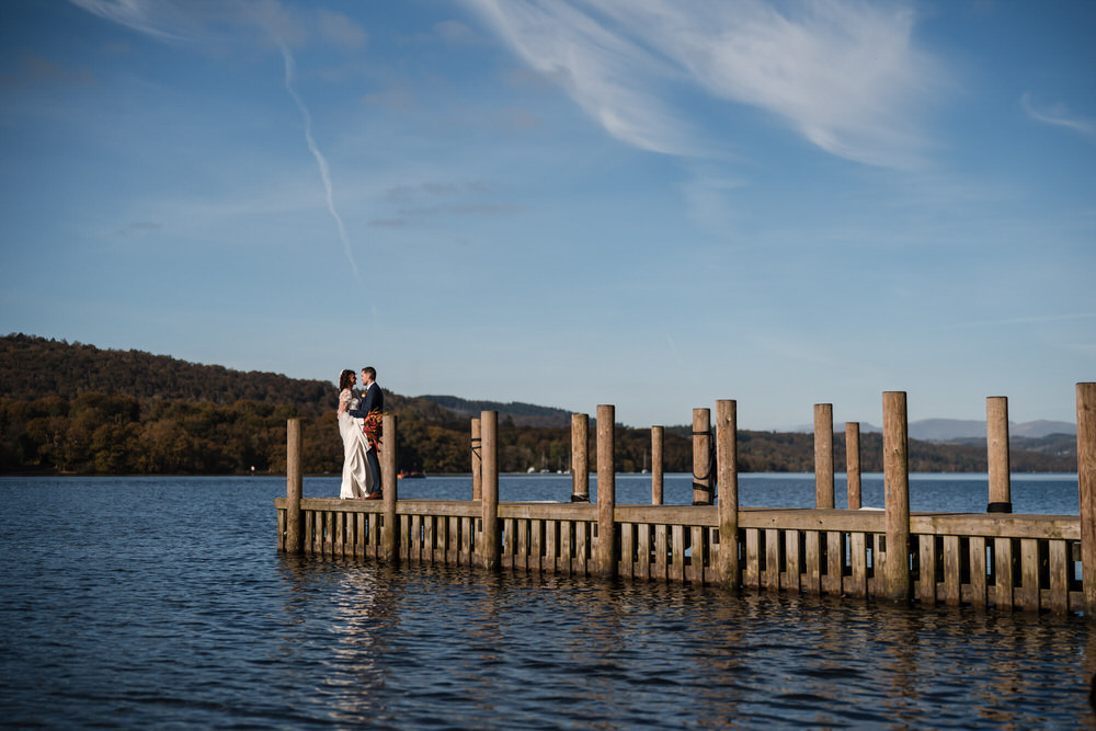 Romantic couple portrait at Town Head Estate with Lakeland hills backdrop